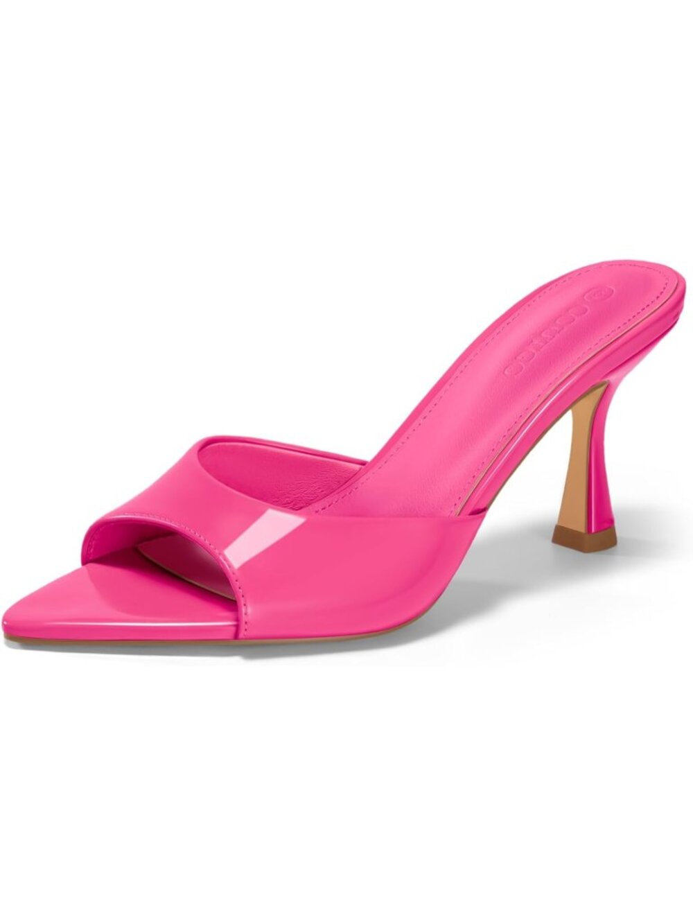 Womens Rose Red Faux Leather Kitten Heeled Mules Pointed Open Toe Heeled Sandal